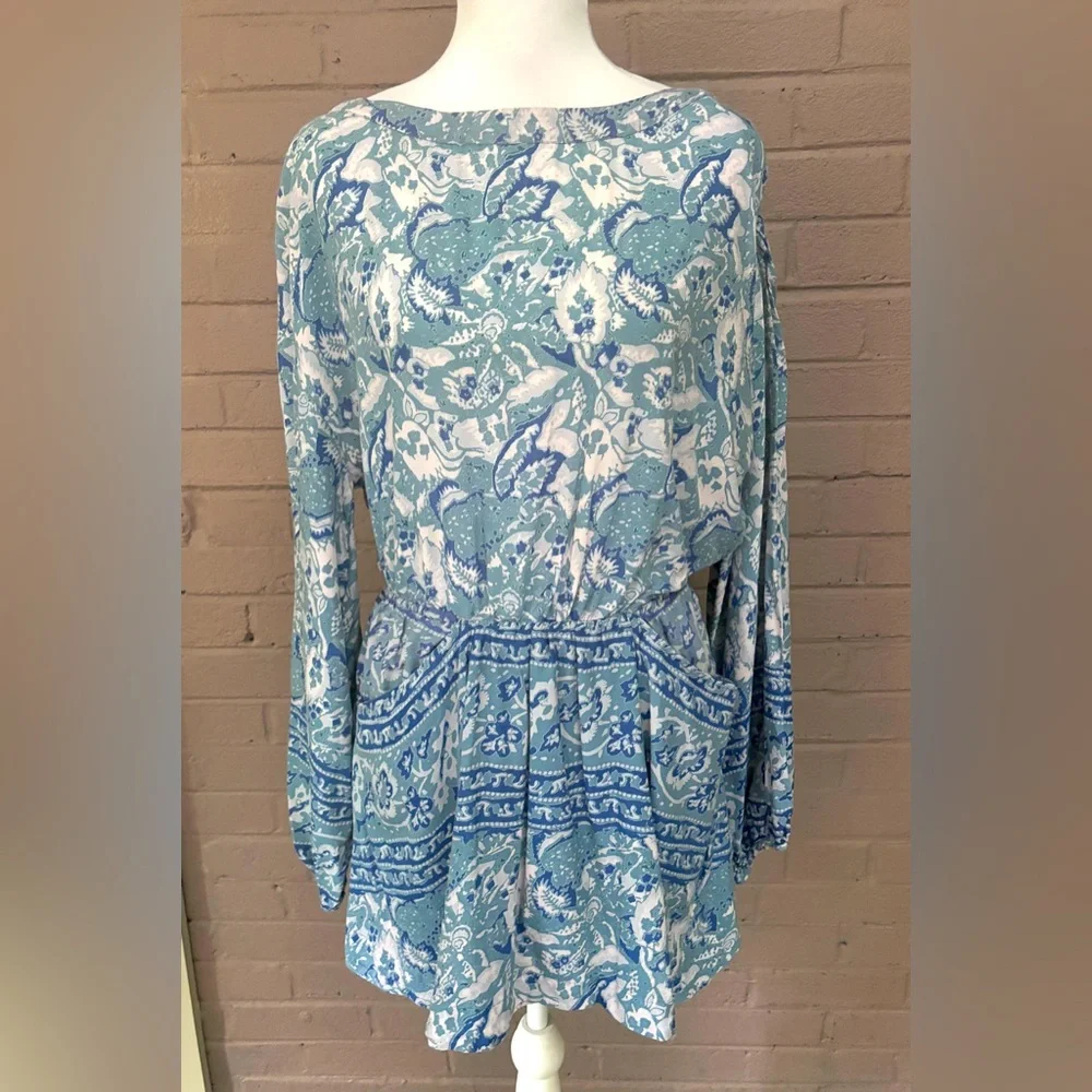 Free People print open back disconnected dress  S